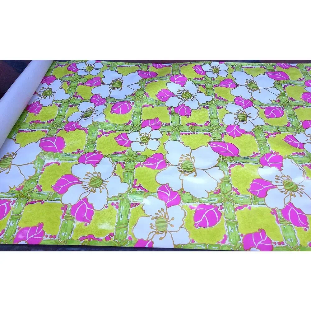 Vintage Psychedelic Floral Trellis Wallpaper Wallcovering Partial Roll READ